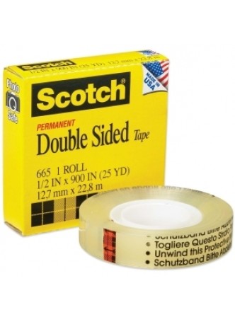 Scotch 66512900 Double-Sided Tape, 0.5"x75ft, 1" core, 1 roll, each